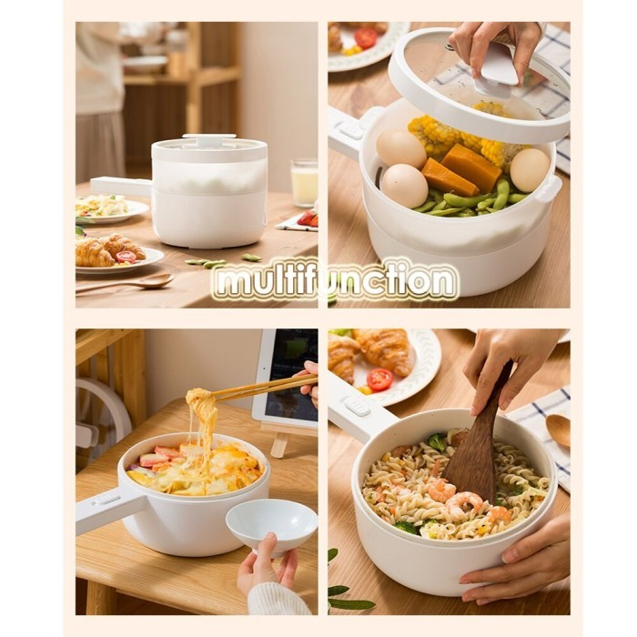 Panci Listrik Serbaguna Anti Lengket Low Watt Advance Panci Listrik Portable Mini 1.5Liter Electric Pan Panci Listrik Multifungsi Anti Lengket Anti Gores Liner Nano Porselen Putih Penggorengan