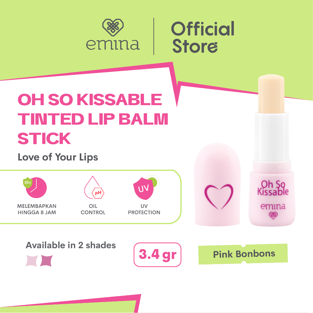 ✨ AKU MURAH ✨ Emina Oh So Kissable Tinted Balm Stick 3.4 g - Lip Balm Melembabkan Bibir Warna Natural, UV Protection