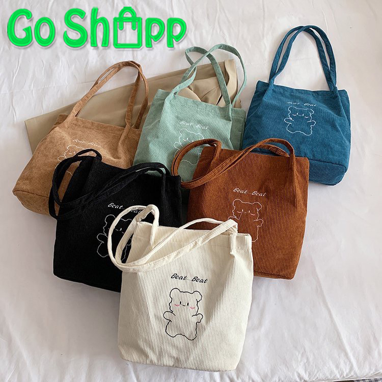 Tas Tote Bag Corduroy Wanita Kuliah Import Fashion Korea Terbaru - Tas Bahu Totebag Aesthetic Kekinian TE08