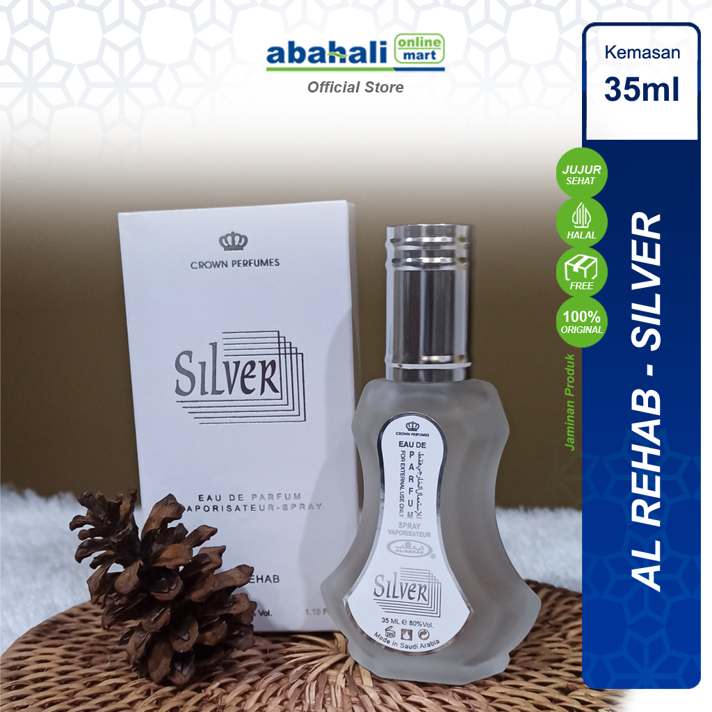Parfum Al Rehab SILVER BOTTLE SPRAY 35 ml Minyak Wangi Laki Sholat Tanpa Alkohol Khas Timur Tengah