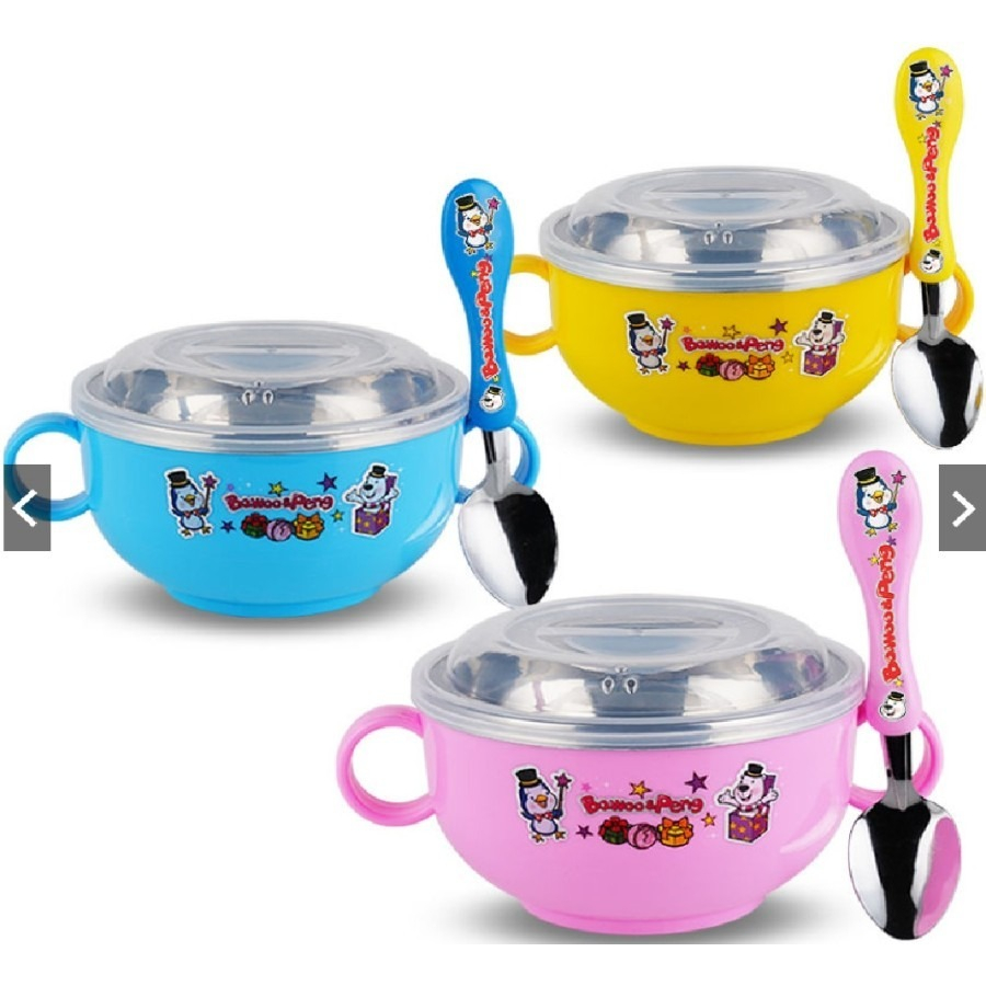 Mangkuk Bowl Set Children's Stainless / Mangkok Karakter + Sendok Mpasi Anak
