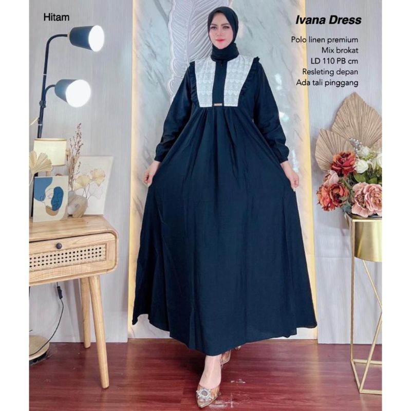 Gamis Polo Linen Brokat - IVANA DRESS //JF1172