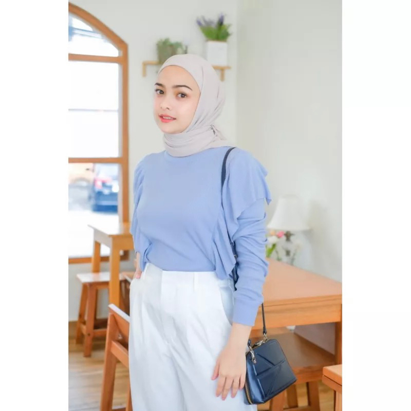 HILLARYA BLOUSE RIB COTTON - Cirebon Cloth  / DALMI TOP / Korean Blouse / Ruffle Blouse