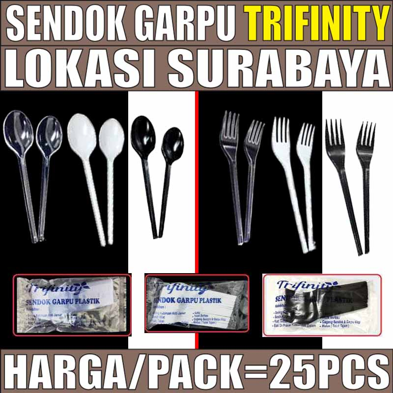 Sendok Garpu Makan Plastik Trifinity Panjang Kuat Tebal Murah Bening / Hitam / Putih Per Pack SBY