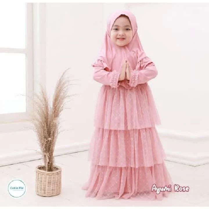 Gamis Anak Ayumi Syari Set Khimar Size S 2 3 Tahun M 3 4 Thn  L 5 7 Th Dress Jersey Tile Dot Fashion