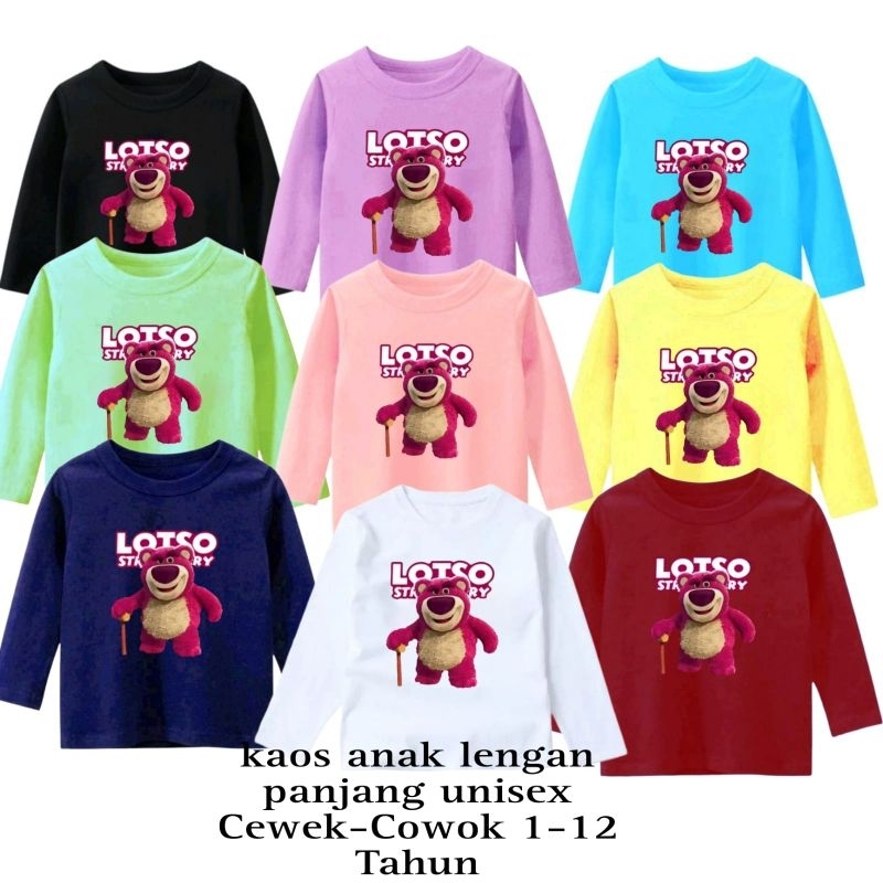 Atasan Kaos anak lengan panjang  usia 1-12 Tahun Pinky bear