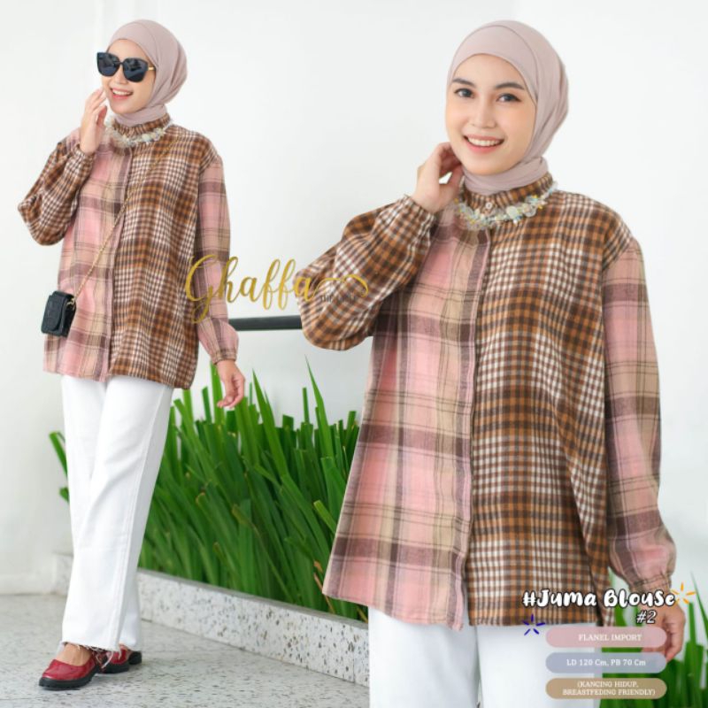 JUMA BLOUSE #2 BY GHAFFA THE LABEL / BLOUSE FLANEL MUSLIMAH / Atasan motif kotak-kotak LD 120