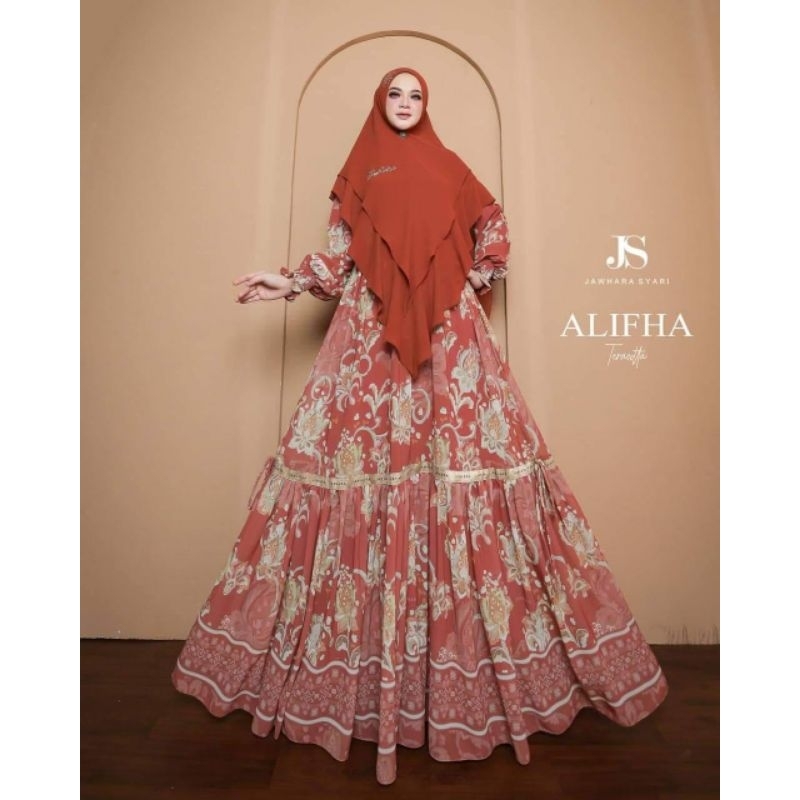 ALIFHA TERRACOTTA SET KHIMAR GAMIS SET JAWHARA SYARI JS AliFha size M dan L