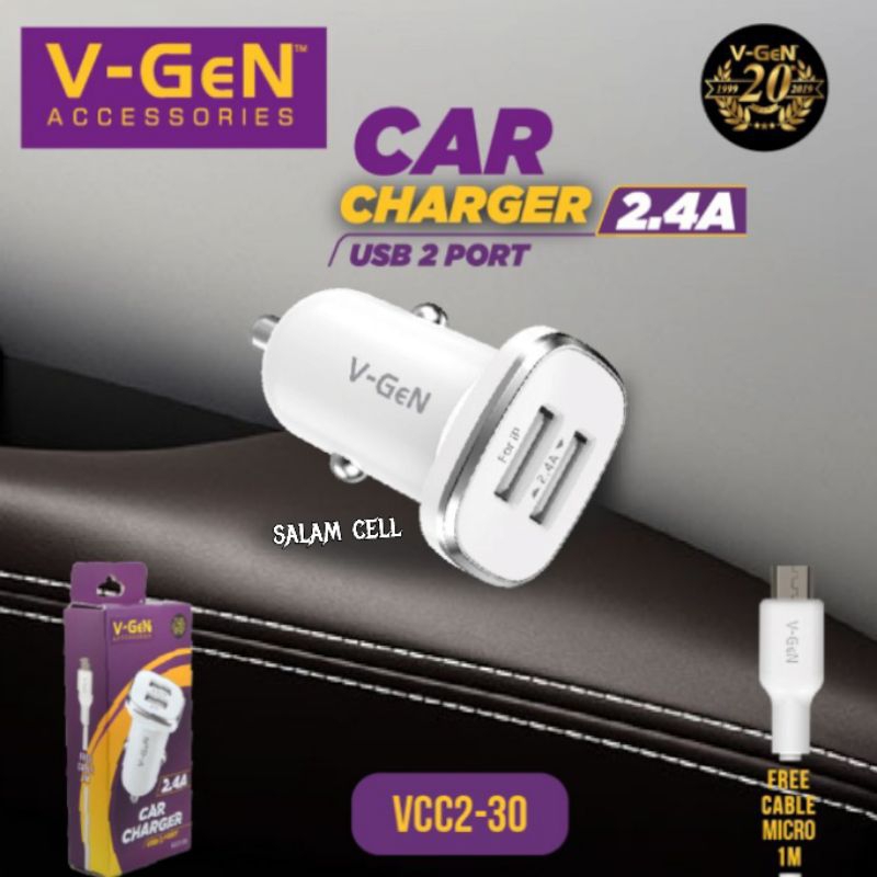 Charger Mobil V-Gen VCC2-30Car Charger USB 2 PORT 2.4A Original Vgen Garansi Resmi