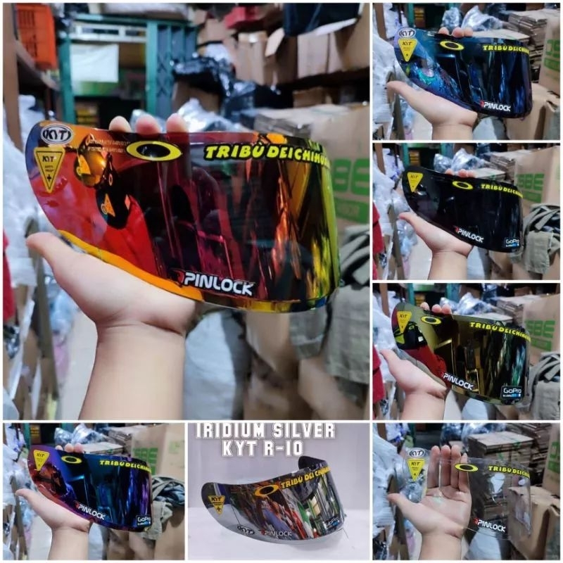 (COD) Paket Kaca Helm  /Visor Flat helm Iridium Red revo Silver Gold Blue Green Rainbow Hitam Bening + Stiker KYT-7 KYT R10 KYT K2R KYT MDS Viktory Termurah