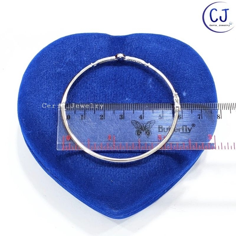 Gelang Tangan Wanita Perak Asli Silver 925 Lapis Emas Putih Model Bangle Bulat Variasi Permata Listring - Perhiasan Perak Asli