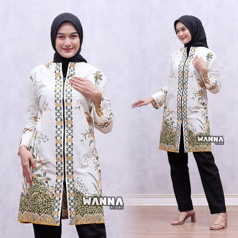 TUNIK BATIK TERBARU CANTIK ATASAN WANITA ZIPPER DEPAN ELEGAN PREMIUM