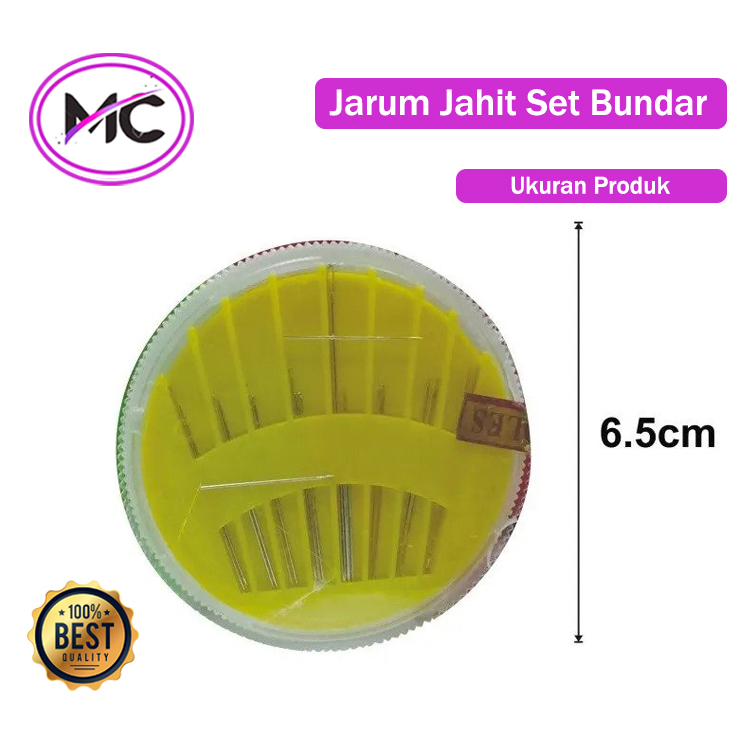 Jarum Jahit Tangan Set Wadah Bulat Jarum Stainless Tajam Piring Bundar