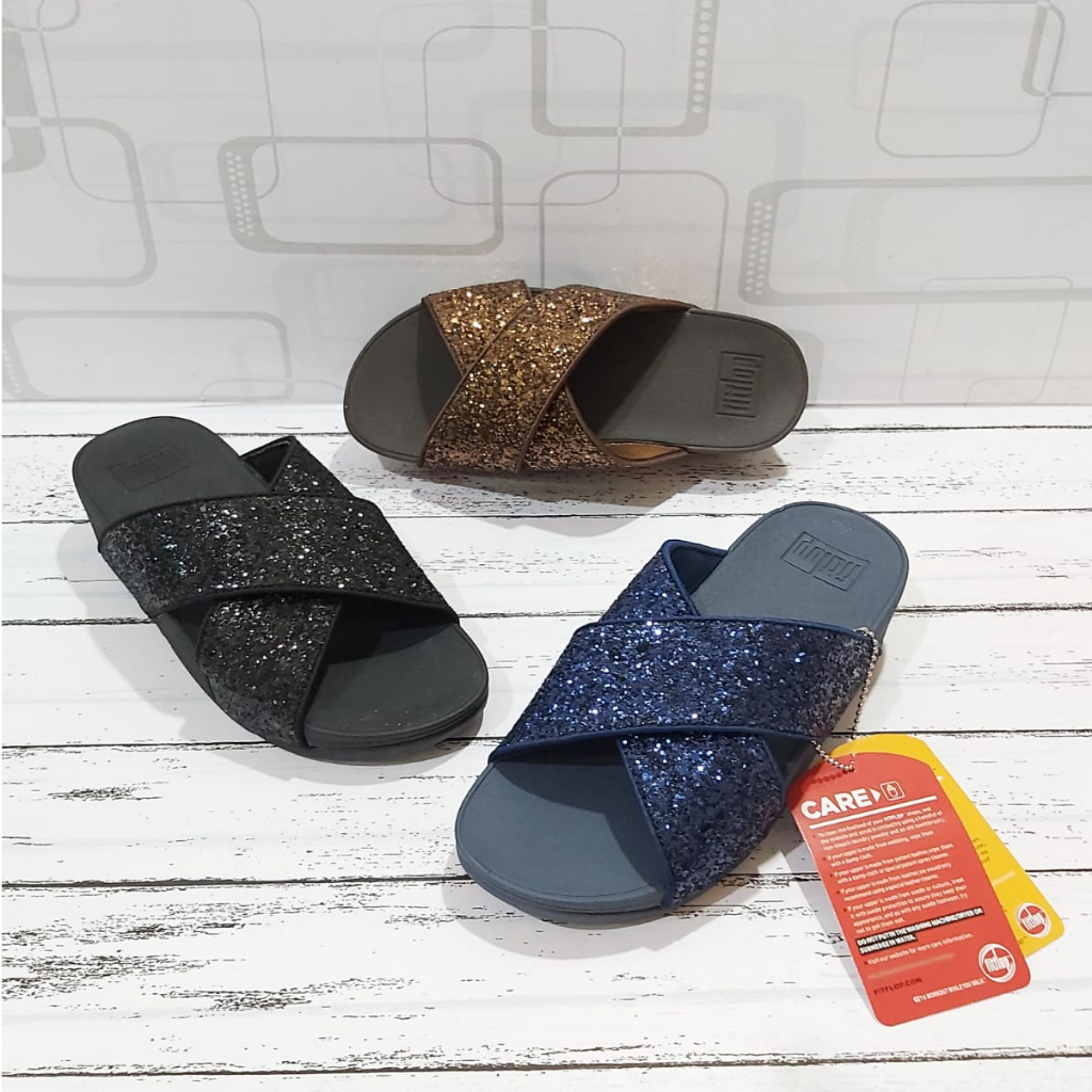 Fitflop Lulu Glitter Slide Sandal Fitflop Wanita Slide Sandal Selop Wanita Fitflop