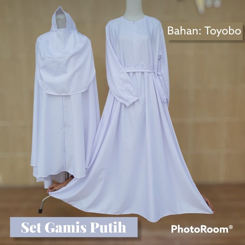 stelan gamis putih/set syari anak tanggung/remaja