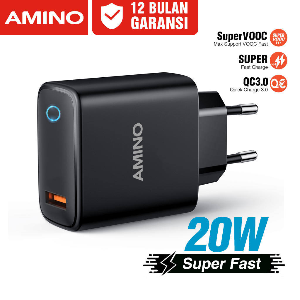 AMINO 20W Kepala Charger Quick Charging USB SuperVOOC VOOC 3.0 QC 3.0 Fast Charge Wall Charger AC23 