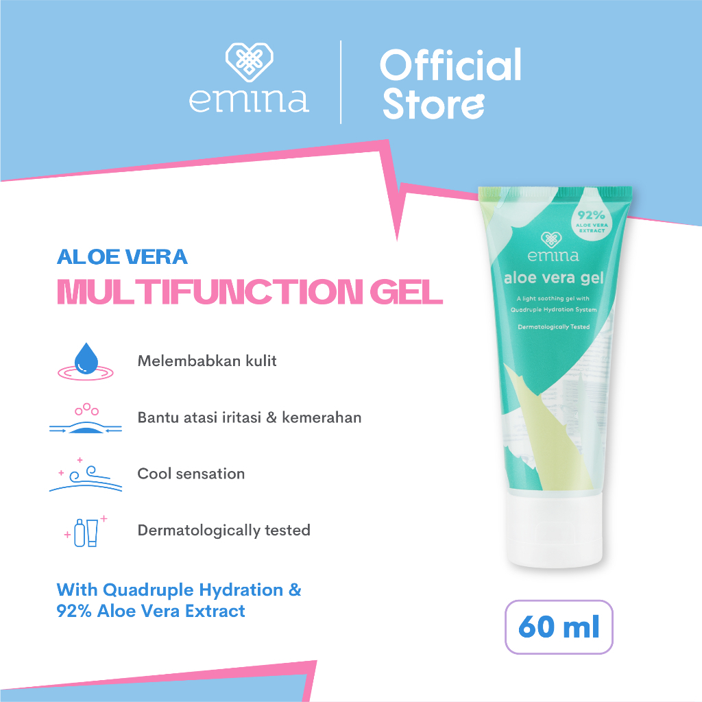 ✨ AKU MURAH ✨ Emina Aloe Vera Gel 60 mL / Pelembab Kulit Atasi Iritasi Tanpa Rasa Lengket