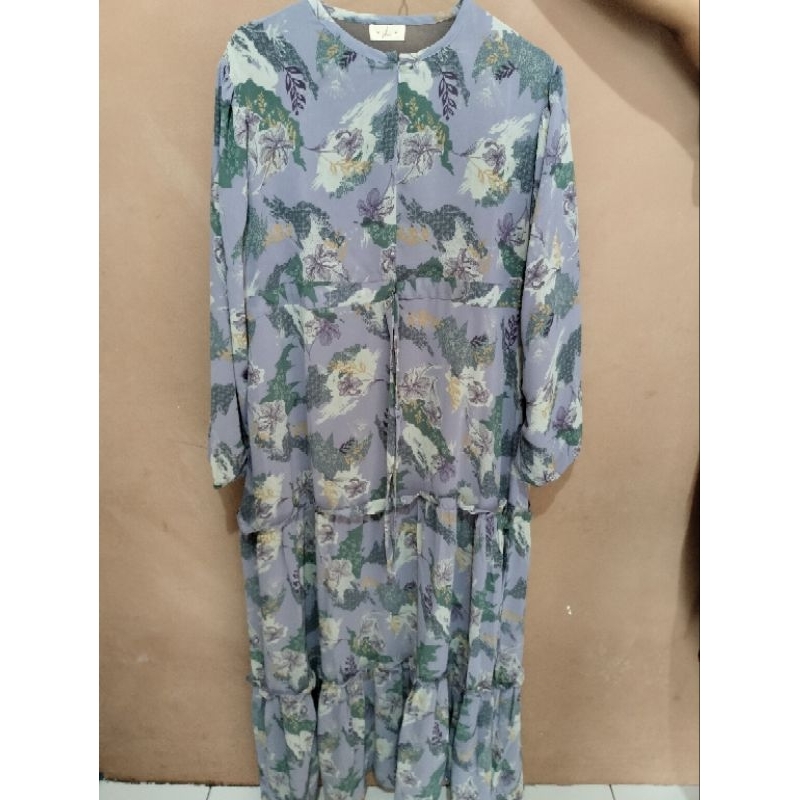 gamis motif/gamis bunga/gamis airflow/baju muslim/dress lilac