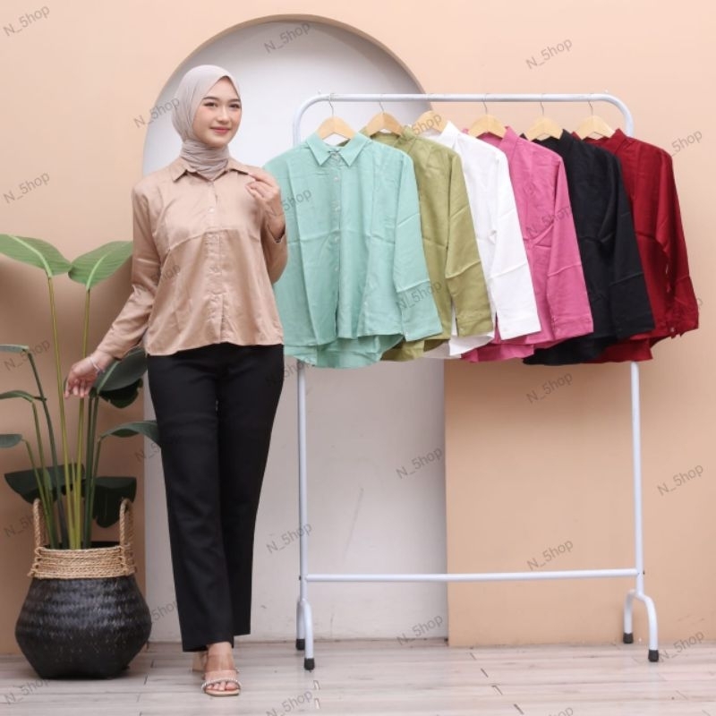KEMEJA WANITA POLOS LENGAN PANJANG  WANITA KATUN RAYON TWILL