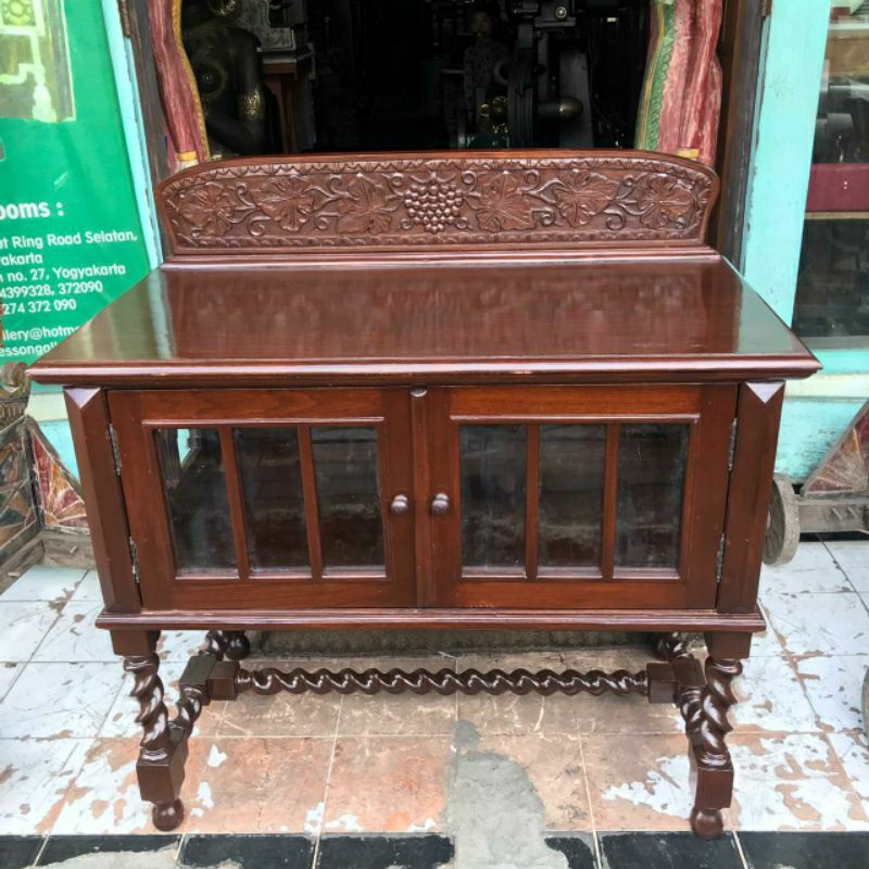 Meja Teh Kopi Ulir Ukir Anggur Kayu Jati Jadul