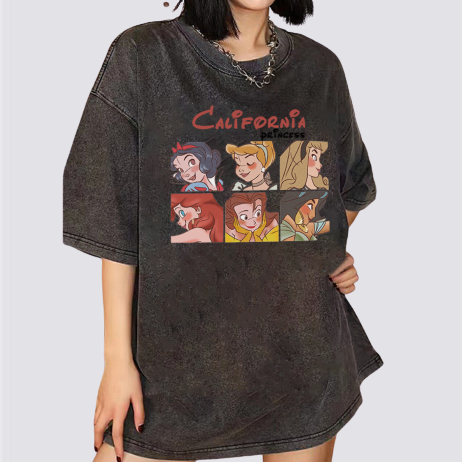 XIAOZHAINV Korean Style Disney Princess Pattern Washed Printing Kaos Wanita A0197/Atasan Wanita Terbaru