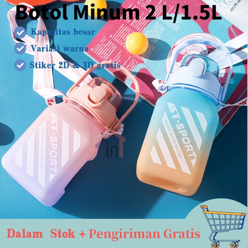 【COD】Botol Gemoy Kotak Gradasi Vital 2000ml/Free Stiker Random Dan Tali