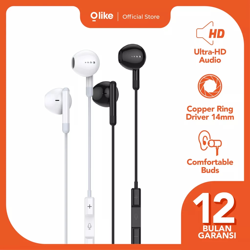 OLIKE HEADSET OH-W1H HANDSFREE 3.5MM WIRED EARPHONE MIC ANDROID IPHONE