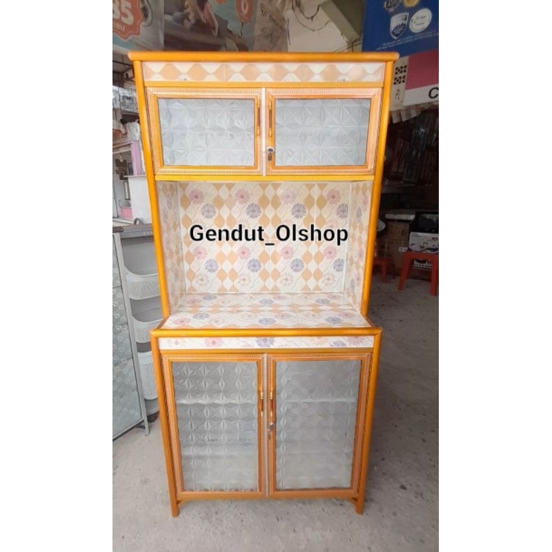 (Khusus Wilayah Kota Palembang) Rak Piring 2Pintu 3keramik Tiang warna Lemari Dapur/Lemari Piring Ka