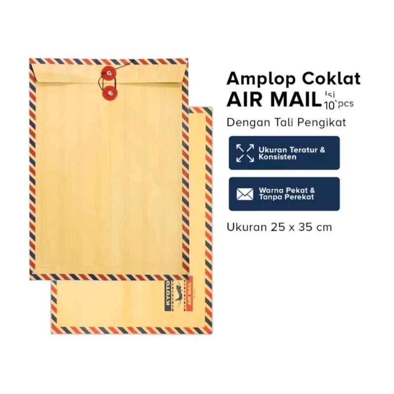 

Amplop Coklat Airmail 310 Folio Dengan tali isi 10 Pcs