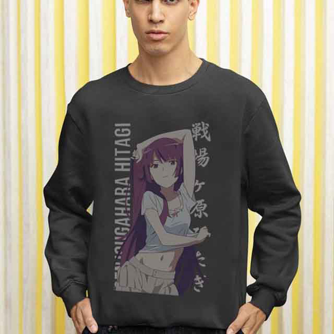 Sweater Hitagi Senjougahara Crewneck Sweeatshirt Bahan Katun