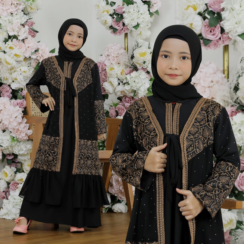 RINA BUSANA - COD - Gamis Abaya Anak Perempuan Hitam Terbaru - Abaya Turkey Anak - Abaya Anak Tanggu