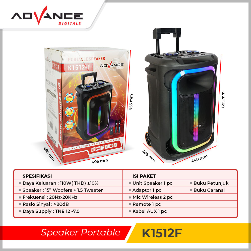 Speaker Advance K1512 F Full Bass Speaker meeting Speaker 15 inch 2 mic Garansi 1 Tahun