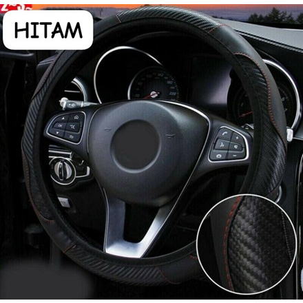 Sarung Stir Cover Setir Mobil Sporty Carbon Kulit Sintetis ANTI SLIP Setir car steering wheel Karbon SLIM Elastis Universal