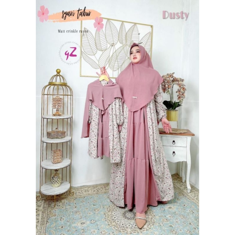 Gamis syar'i set jilbab tabur couple ibu dan anak ORI by Gwenza