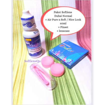 Promo Khusus Grosir 10 Paket Softlens Dubai Normal + Air Softlens Pure n Soft + Pinset + Lenscase