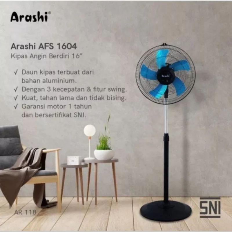 Kipas Anhin Berdiri Arashi Tornado 16 inch / Stand Fan Arashi 16 inch Baling Besi Tornado