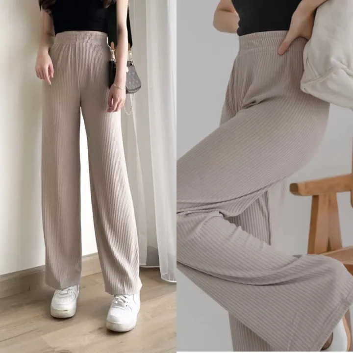 Celana Kulot Highwaist Wanita Bahan Knit Premium Loose Pants Kulot Knit Corean Style