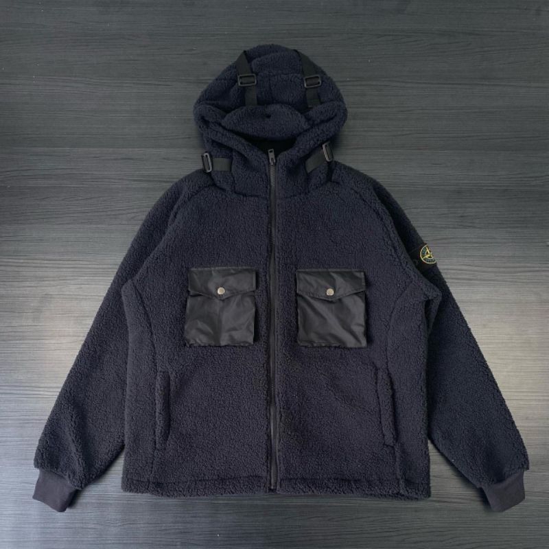 JAKET SHERPA STONE ISLAND BLACK FULL TAG LABEL CASUAL