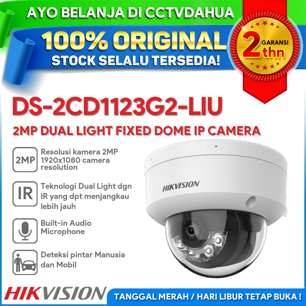 HIKVISION DS-2CD1123G2-LIU 2MP SMART DUAL LIGHT FIXED DOME CAMERA