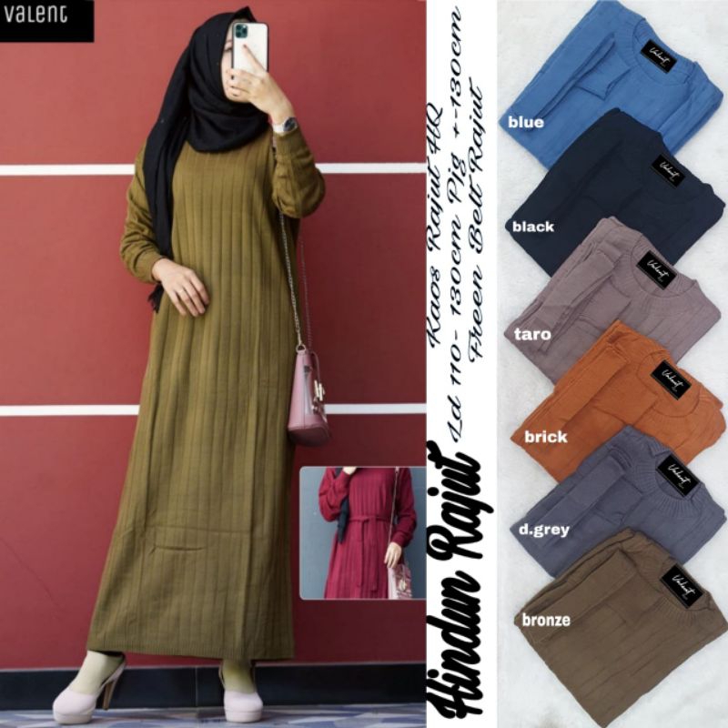 gamis dres maxi wanita terbaru hindun maxi mat kaos knite rajut adem nyaman dipakai