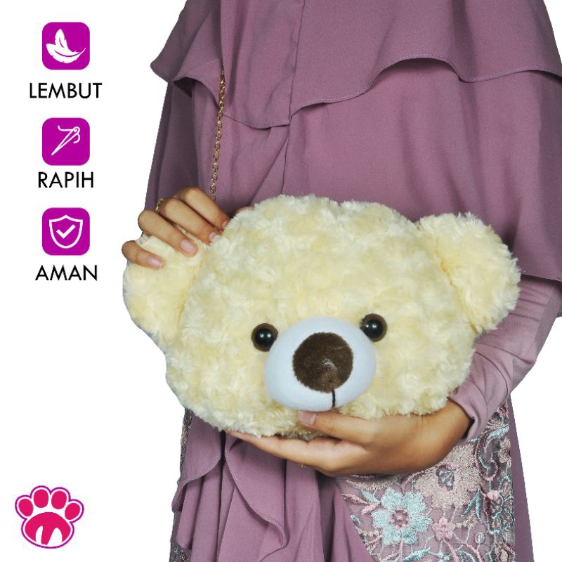Tas Slempang Rantai Boneka Kepala Teddy Bear Anak Dewasa Tiktok Viral Bulu Murah Karakter Lucu Cream