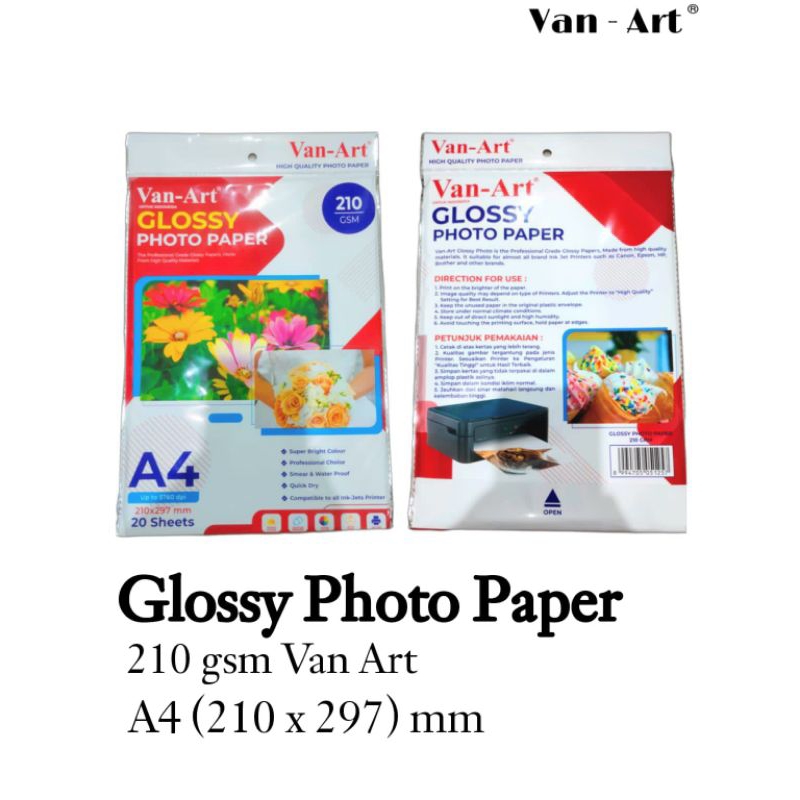 

Kertas photo Glossy paper Van art A4 210gram 1pack