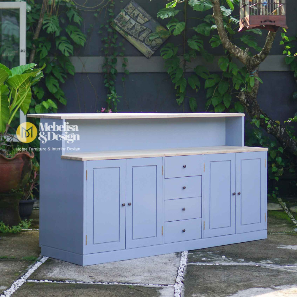 Meja Bar Dapur Minimalis Kayu Jati Bleaching Kombinasi Warna