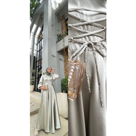 Mila dress muslim korea satin / Gamis kondangan - Gamis bridesmaid - Gamis muslim - Gaun pesta-Sage Green