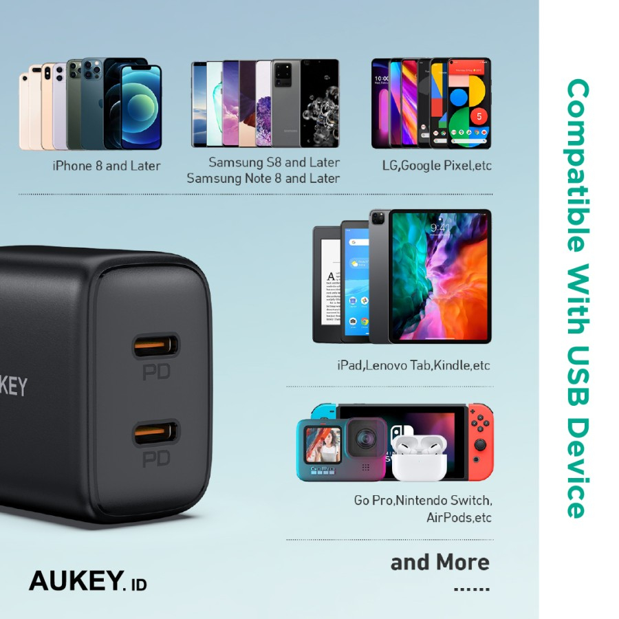 Charger Aukey PA-R1S 20W Dual USB-C PD