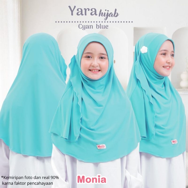 Yara Hijab Cyan Blue by Monia Hijab Kids size MLXL | Jilbab Instant Anak