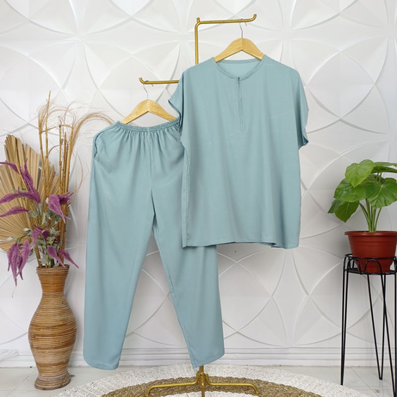 set piyama wanita secel rayon polos pendek panjang set rayon sleting aktif