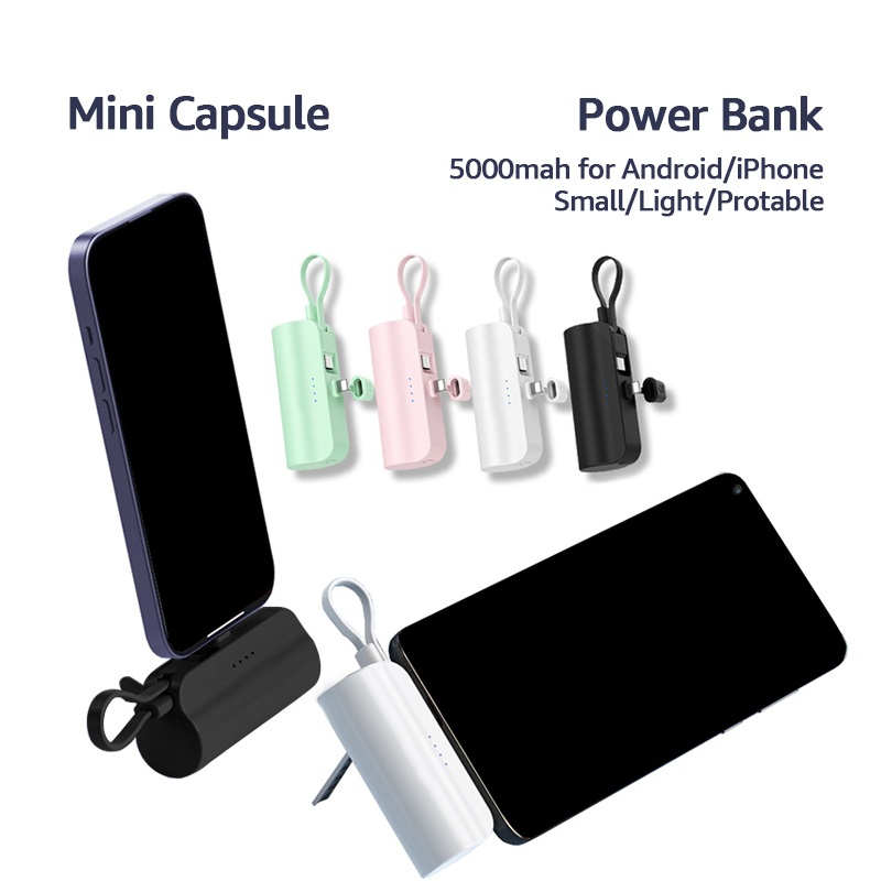 Mini Powerbank Capsul Portable 5000mAh USB Ganda - Lightning &amp; Type C