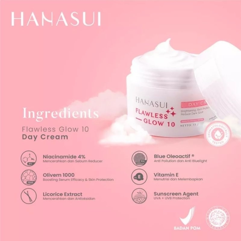 [Pink 4 in 1] Hanasui Flawless Glow 10 Paket 4 in 1 Free Pouch (Day Cream | Night Cream | Toner Essence | Gentle Cleanser)