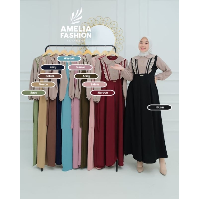 Dress ALULA by amelia fashion cringkle gamis renda kekinian